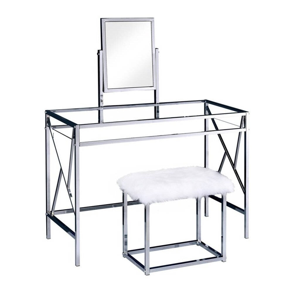 Brooklyn Vanity w/ Stool in Champagne Finish