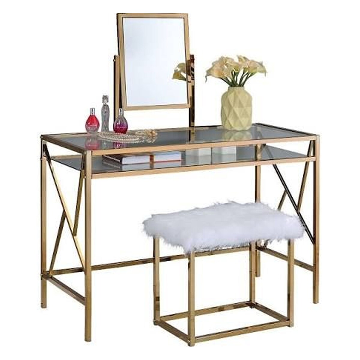 Brooklyn Vanity w/ Stool in Champagne Finish