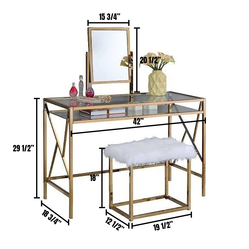 Brooklyn Vanity w/ Stool in Champagne Finish