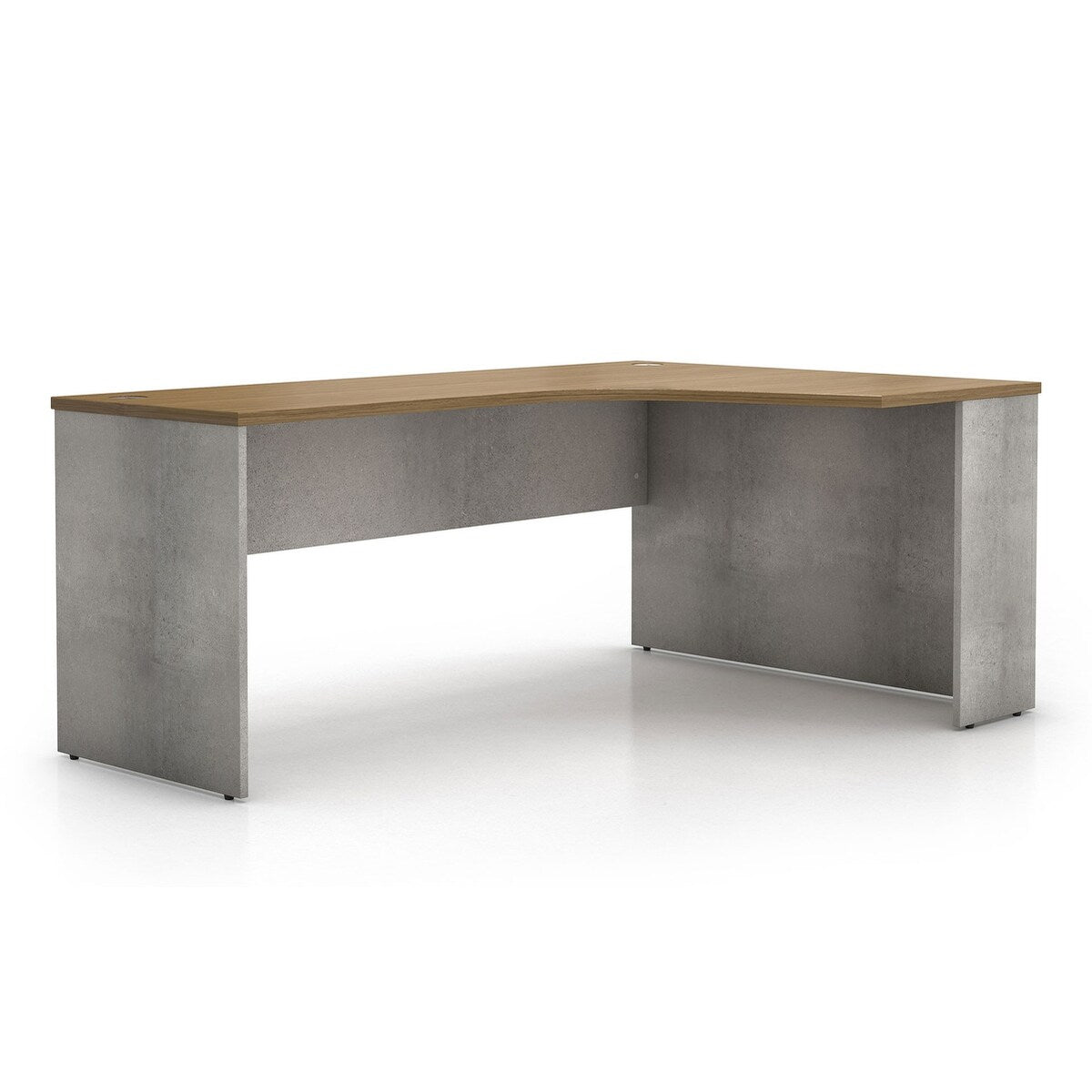 Broome Right-Facing Corner Desk in Weathered Concrete and Latte Walnut