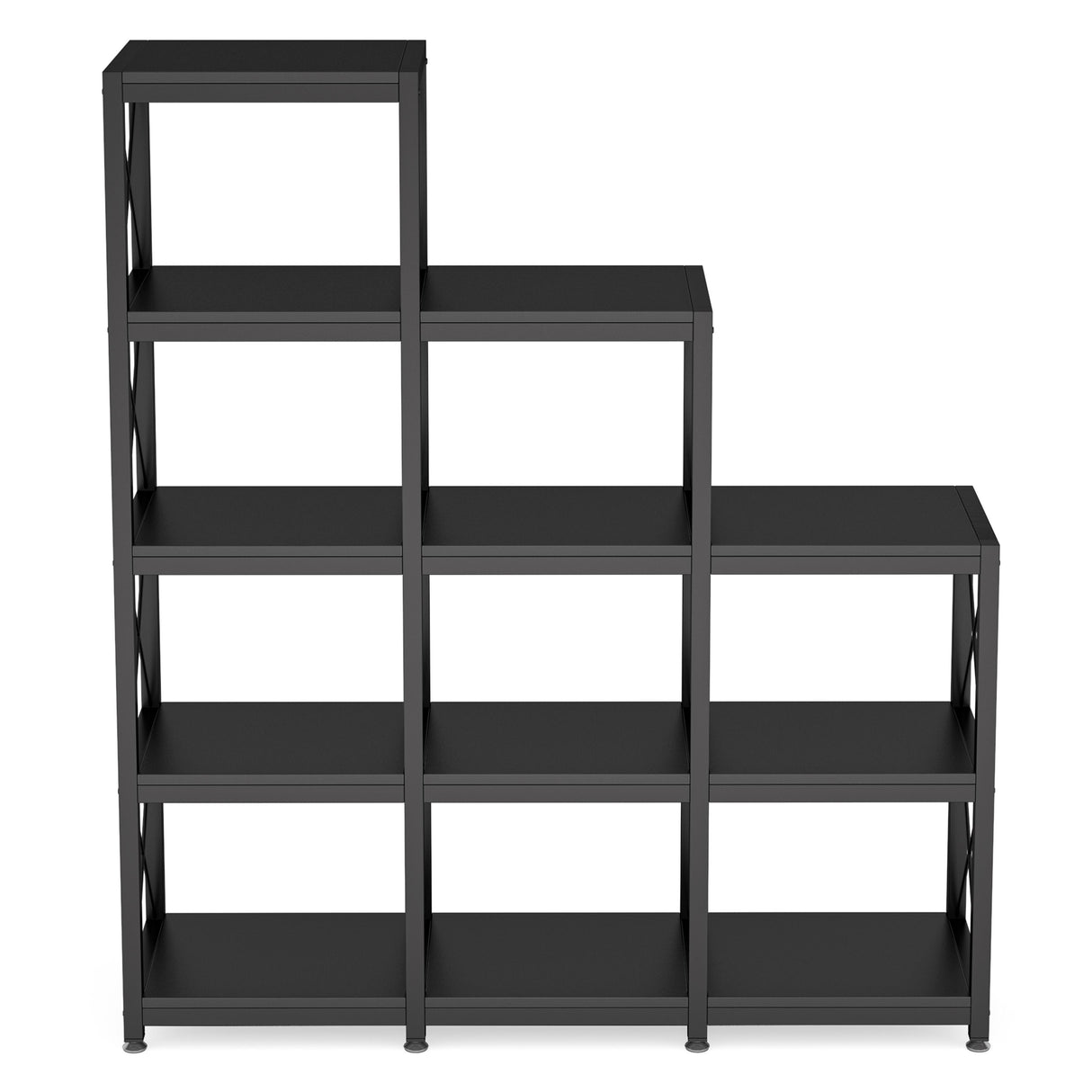 Brown/ Black Industrial 12-shelf Ladder Bookshelf, White Modern 9 Cubes Stepped Etagere Display Bookcase