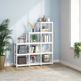 Brown/ Black Industrial 12-shelf Ladder Bookshelf, White Modern 9 Cubes Stepped Etagere Display Bookcase