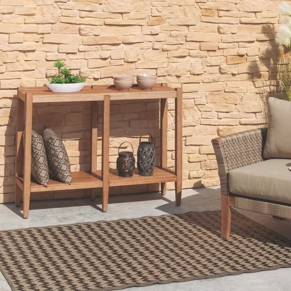 Brown Acacia Wood Sideboard Garden Shelf