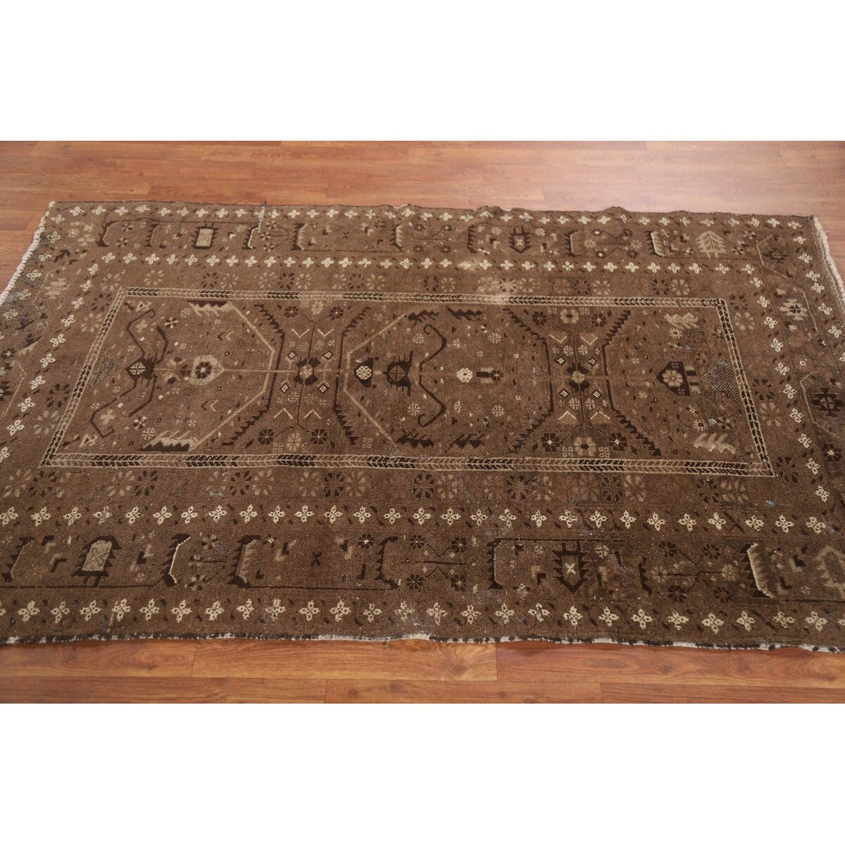 Brown Balouch Persian Antique Area Rug Hand-knotted Wool Carpet - 3'10" x 6'0"