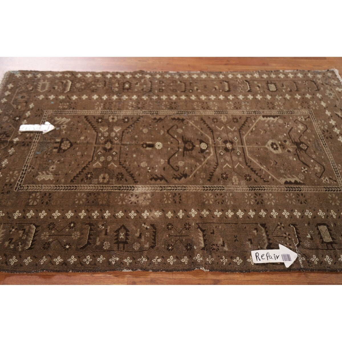 Brown Balouch Persian Antique Area Rug Hand-knotted Wool Carpet - 3'10" x 6'0"