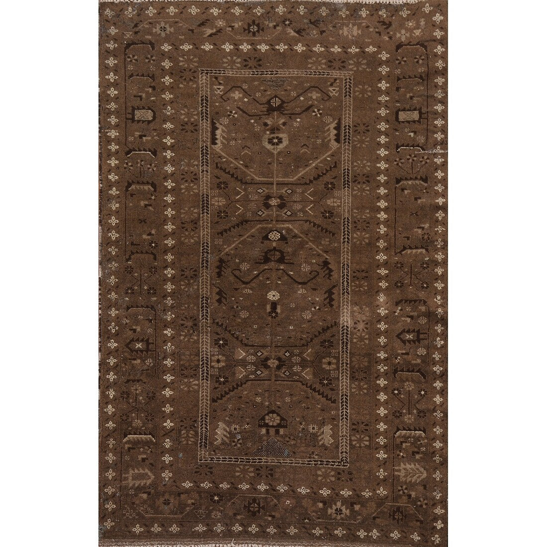 Brown Balouch Persian Antique Area Rug Hand-knotted Wool Carpet - 3'10" x 6'0"