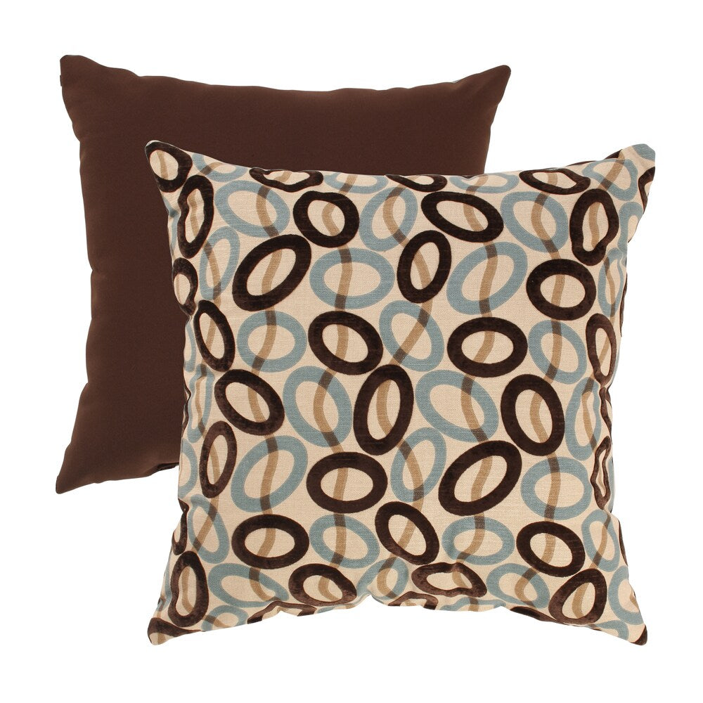 Brown/ Blue Velvet Circles Throw Pillow
