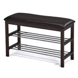 Brown Bonded Leather Walnut Frame Bench