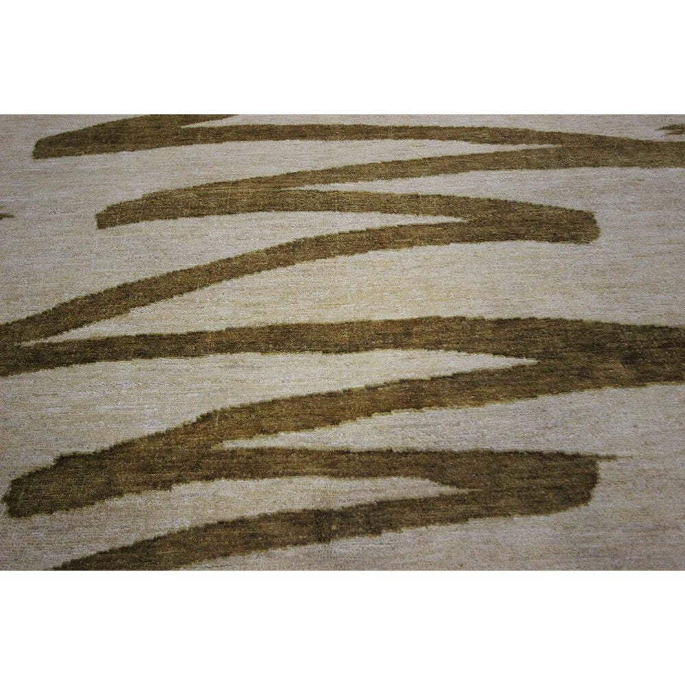 Brown Crayon Scribble Ivory Gabbeh Hand-knotted Wool Area Rug (6' x 10')