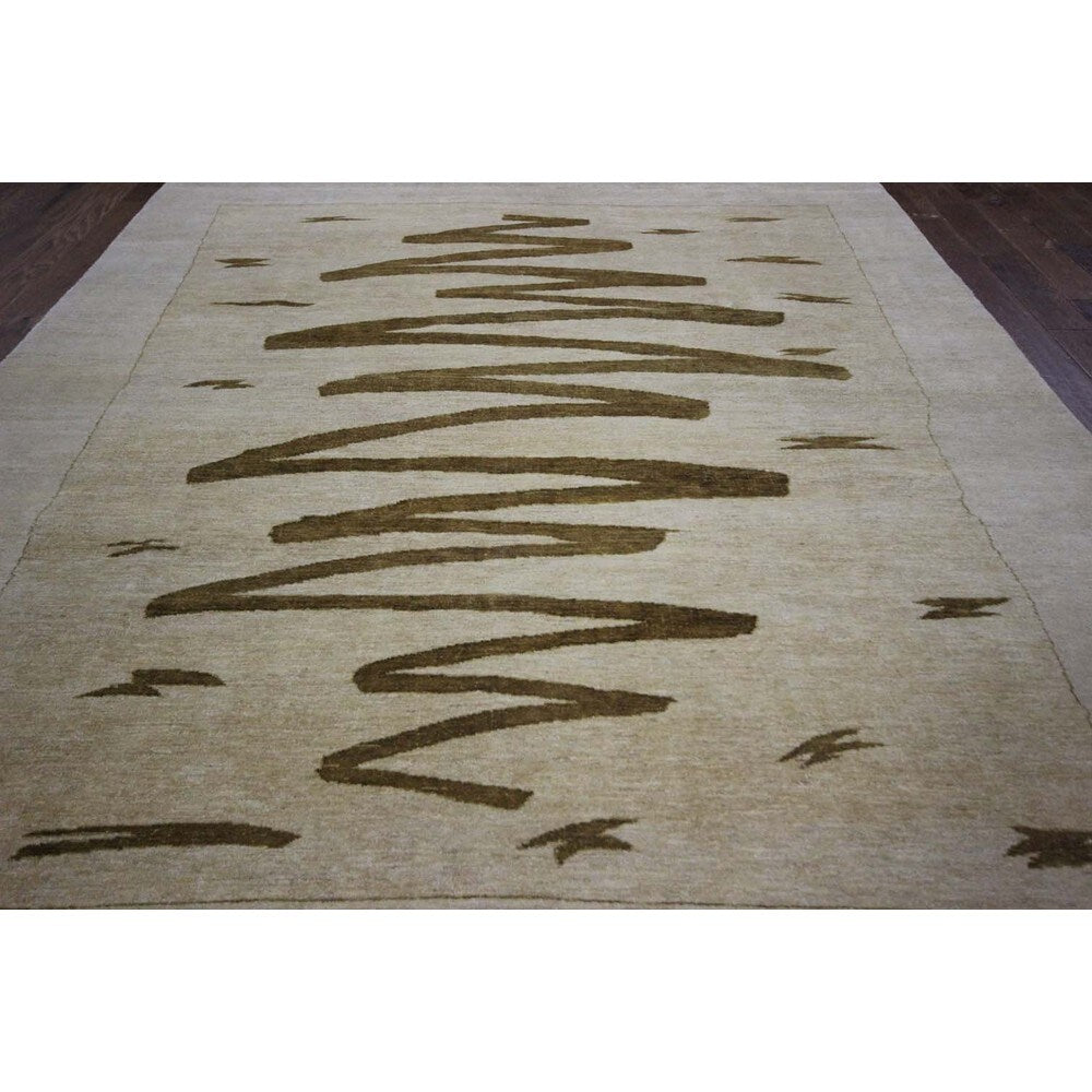 Brown Crayon Scribble Ivory Gabbeh Hand-knotted Wool Area Rug (6' x 10')