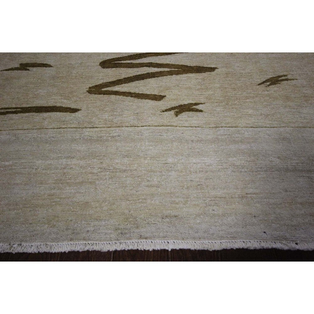 Brown Crayon Scribble Ivory Gabbeh Hand-knotted Wool Area Rug (6' x 10')
