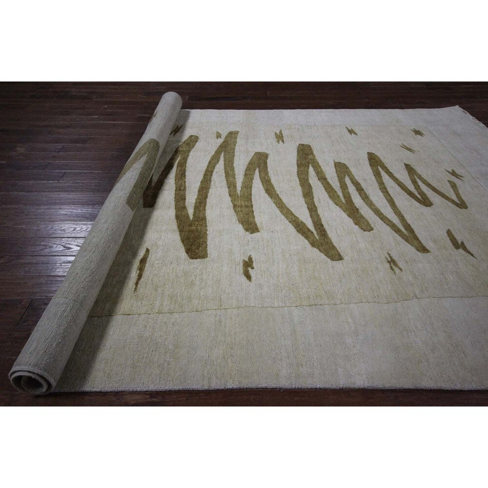 Brown Crayon Scribble Ivory Gabbeh Hand-knotted Wool Area Rug (6' x 10')