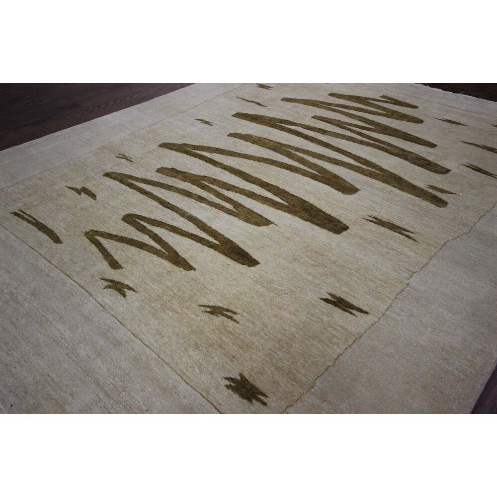 Brown Crayon Scribble Ivory Gabbeh Hand-knotted Wool Area Rug (6' x 10')