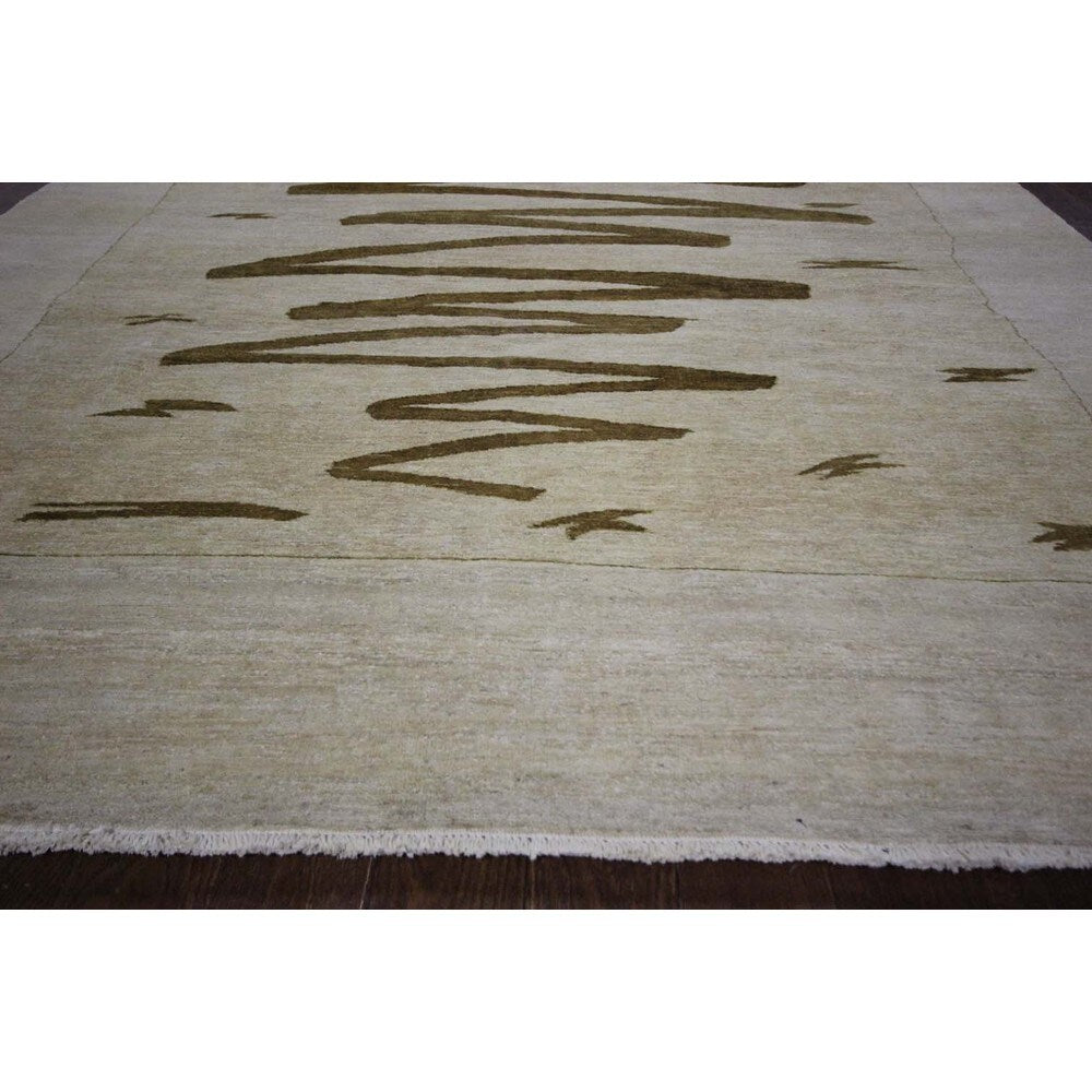Brown Crayon Scribble Ivory Gabbeh Hand-knotted Wool Area Rug (6' x 10')