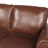 Brown Faux Leather Loveseat with Nailhead Trim, Rolled Recessed Arms, and Tapered Legs, Contemporary Design for Living Room