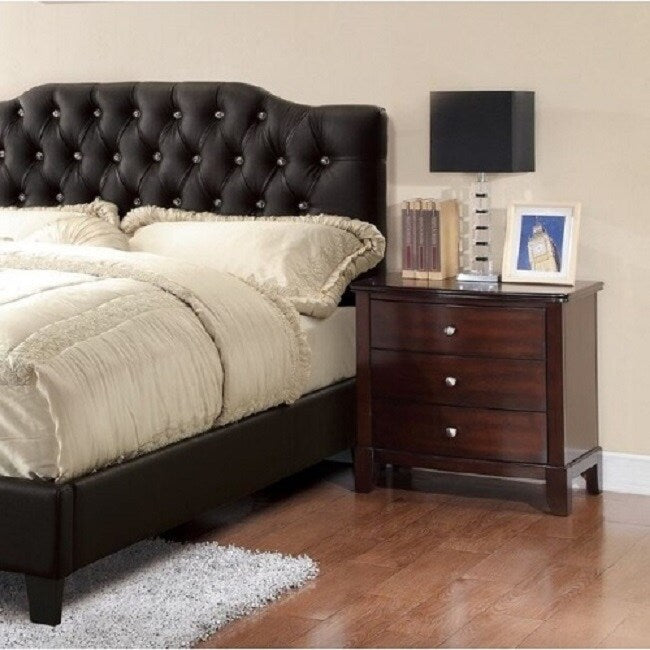 Brown Finish 3-Drawers Nightstand Bedroom Furniture 1pc Nightstand MDF Birch veneer