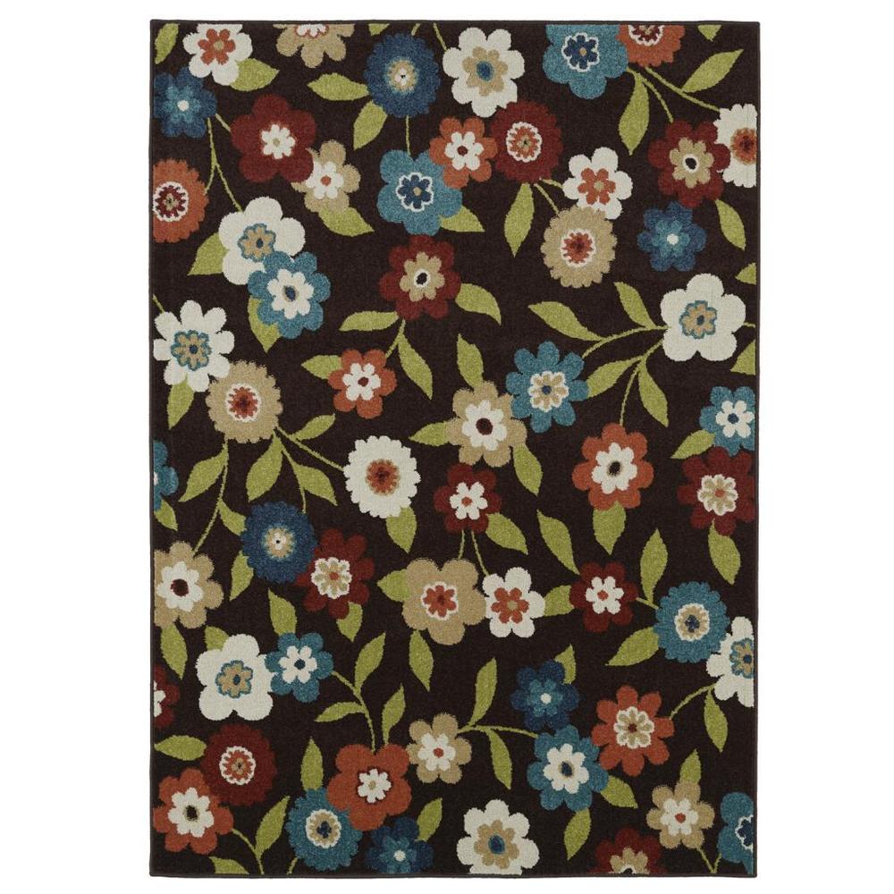 Indoor/outdoor Brown Floral Area Rug (5'2 x 7'3) - 5'2 x 7'3