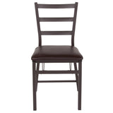 Brown Folding Ladder Back Metal Chair with Brown Vinyl Seat - Dining Furniture