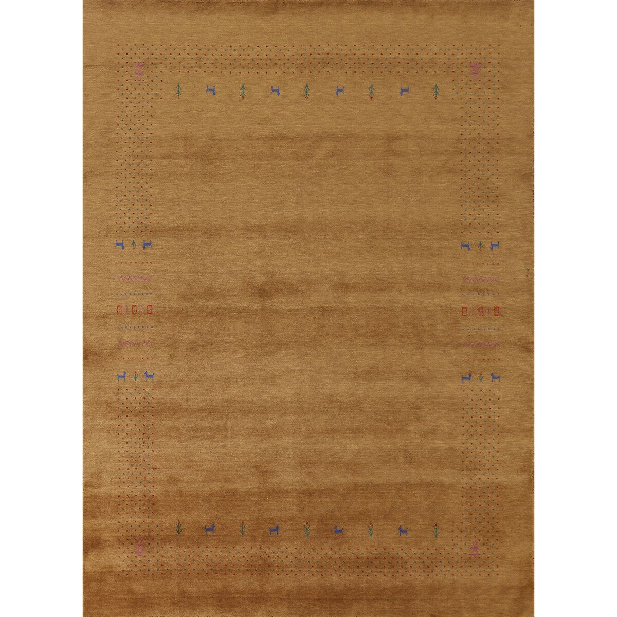 Brown Gold Gabbeh Indian Area Rug Handmade Wool Carpet - 7'11"x 9'11"