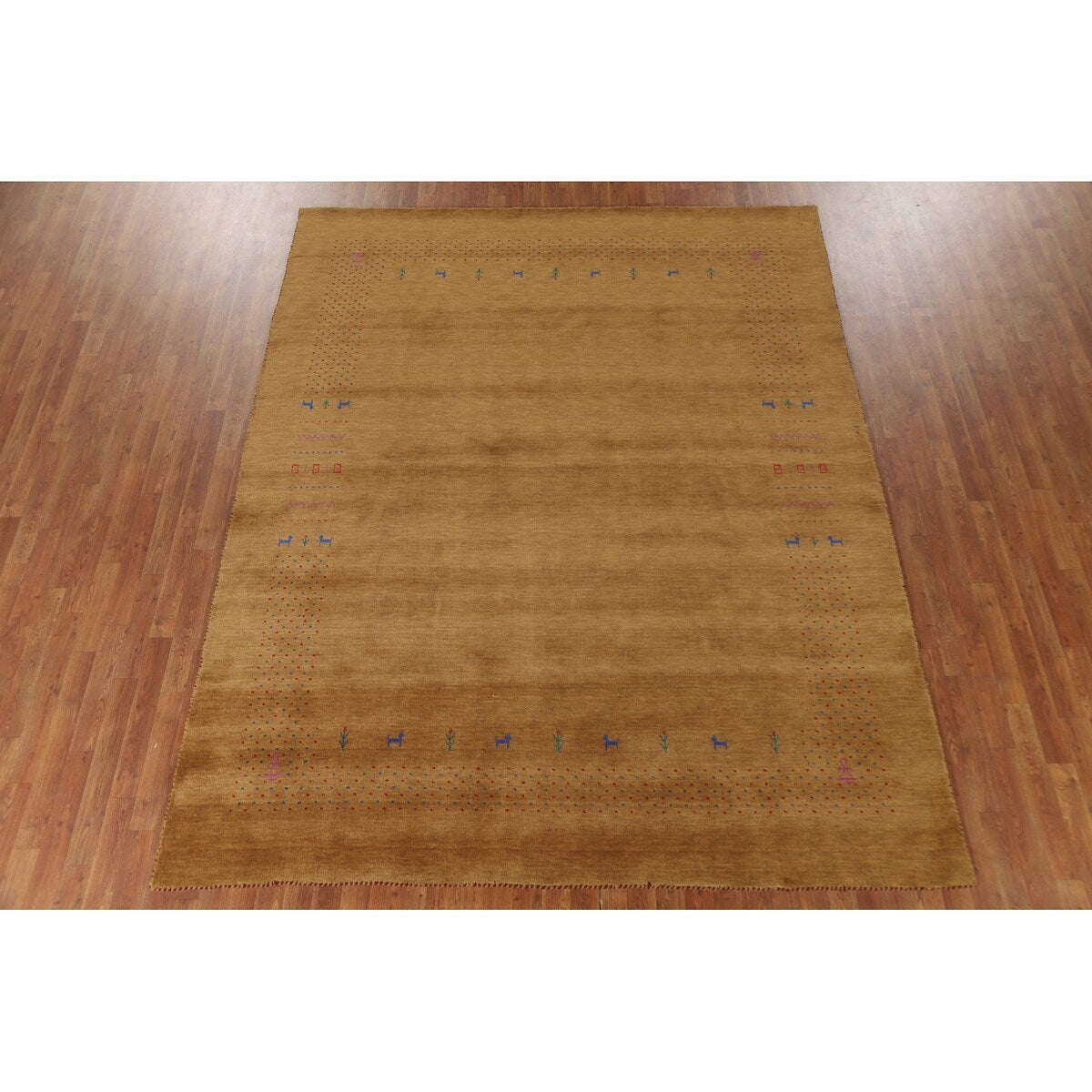 Brown Gold Gabbeh Indian Area Rug Handmade Wool Carpet - 7'11"x 9'11"