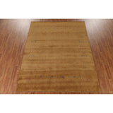 Brown Gold Gabbeh Indian Area Rug Handmade Wool Carpet - 7'11"x 9'11"