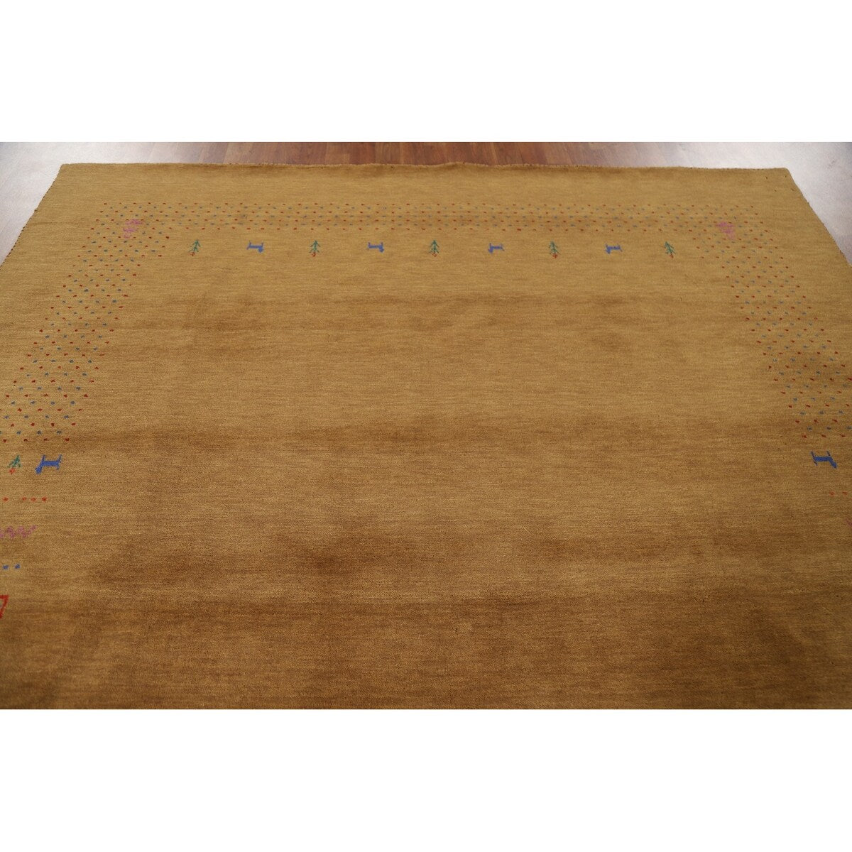 Brown Gold Gabbeh Indian Area Rug Handmade Wool Carpet - 7'11"x 9'11"