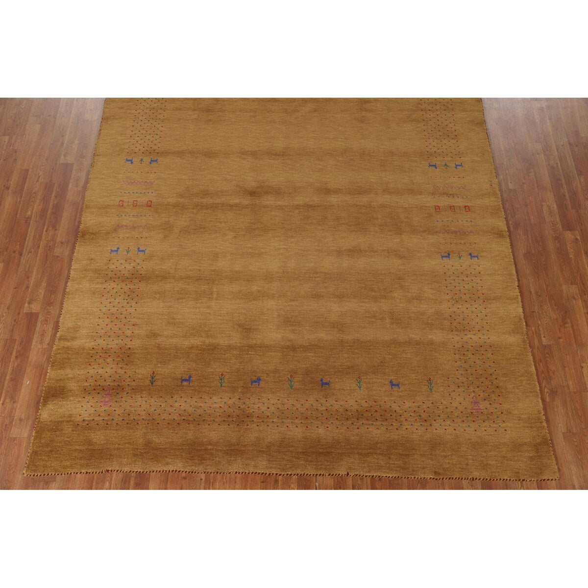 Brown Gold Gabbeh Indian Area Rug Handmade Wool Carpet - 7'11"x 9'11"