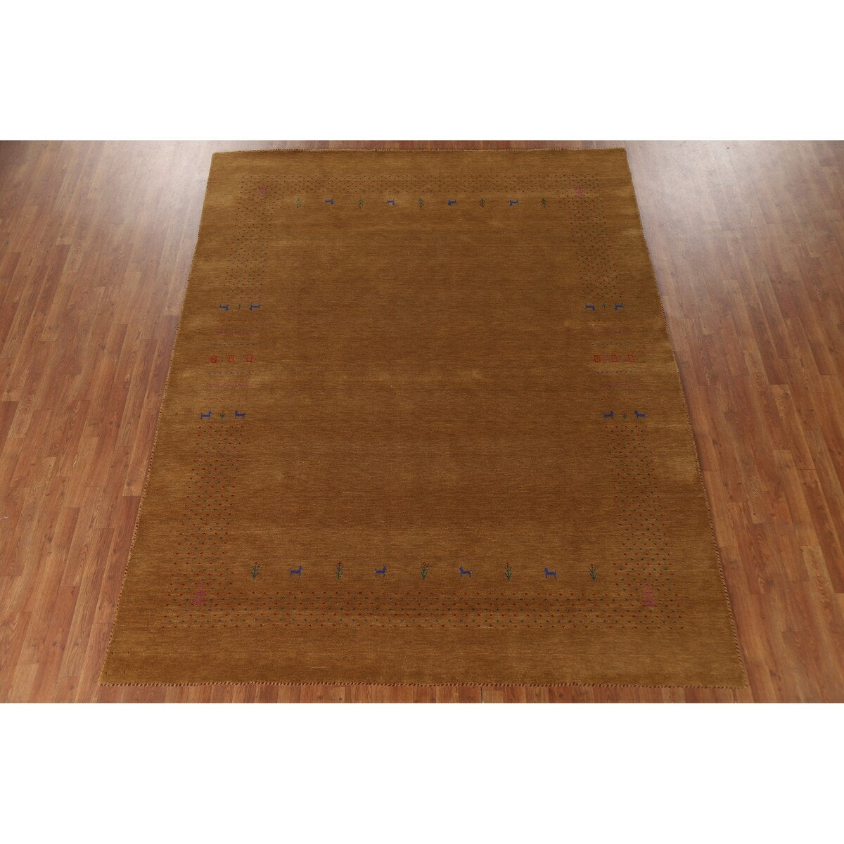 Brown Gold Gabbeh Indian Area Rug Handmade Wool Carpet - 7'11"x 9'11"