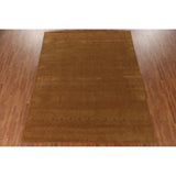 Brown Gold Gabbeh Indian Area Rug Handmade Wool Carpet - 7'11"x 9'11"