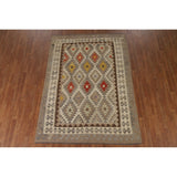 Brown Kilim Reversible Area Rug Flatweave Wool Carpet - 5'9" x 8'0"