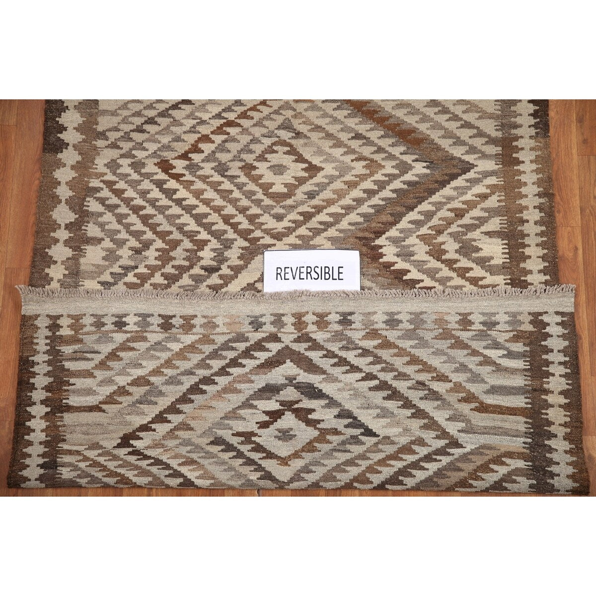 Brown Kilim Southwestern Oriental Area Rug Hand-woven Wool Carpet - 4'6"x 6'3"