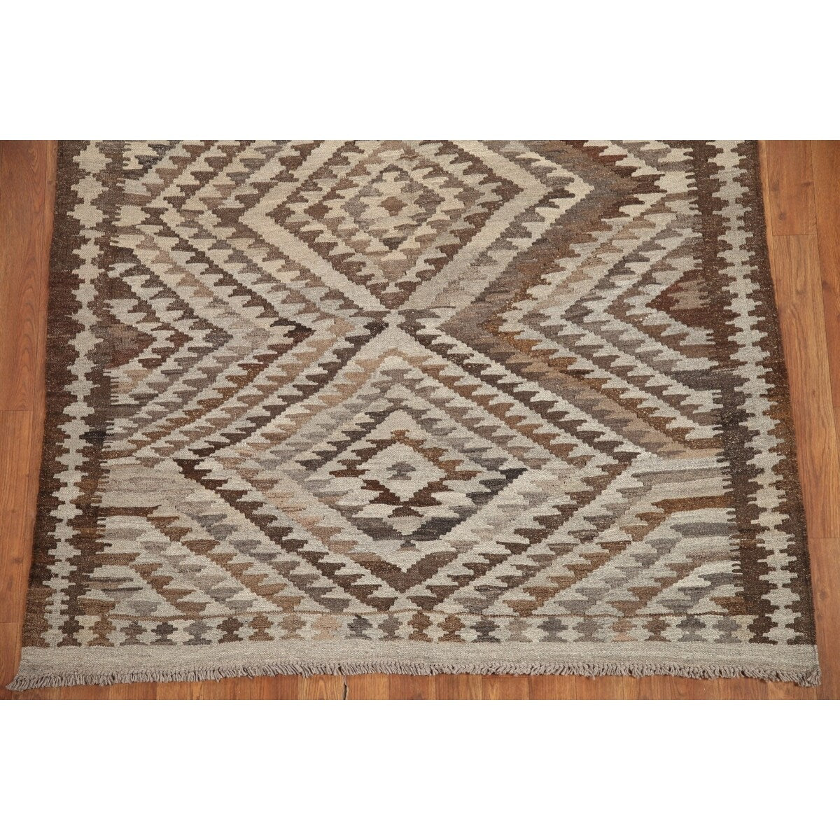 Brown Kilim Southwestern Oriental Area Rug Hand-woven Wool Carpet - 4'6"x 6'3"