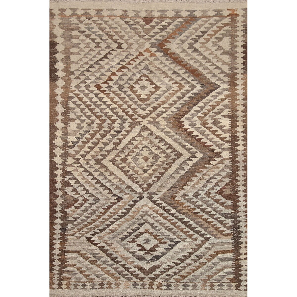 Brown Kilim Southwestern Oriental Area Rug Hand-woven Wool Carpet - 4'6"x 6'3"