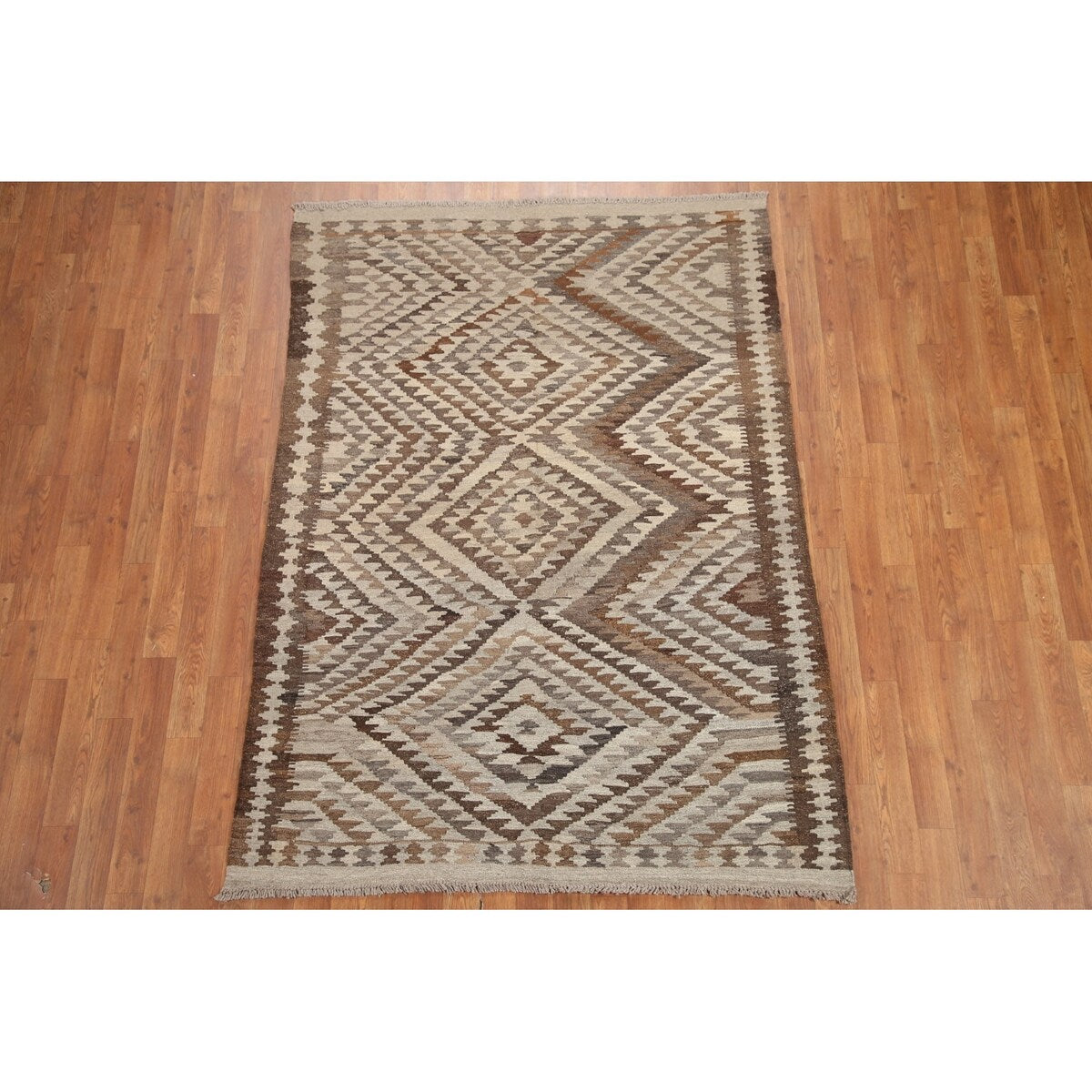 Brown Kilim Southwestern Oriental Area Rug Hand-woven Wool Carpet - 4'6"x 6'3"