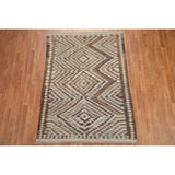 Brown Kilim Southwestern Oriental Area Rug Hand-woven Wool Carpet - 4'6"x 6'3"