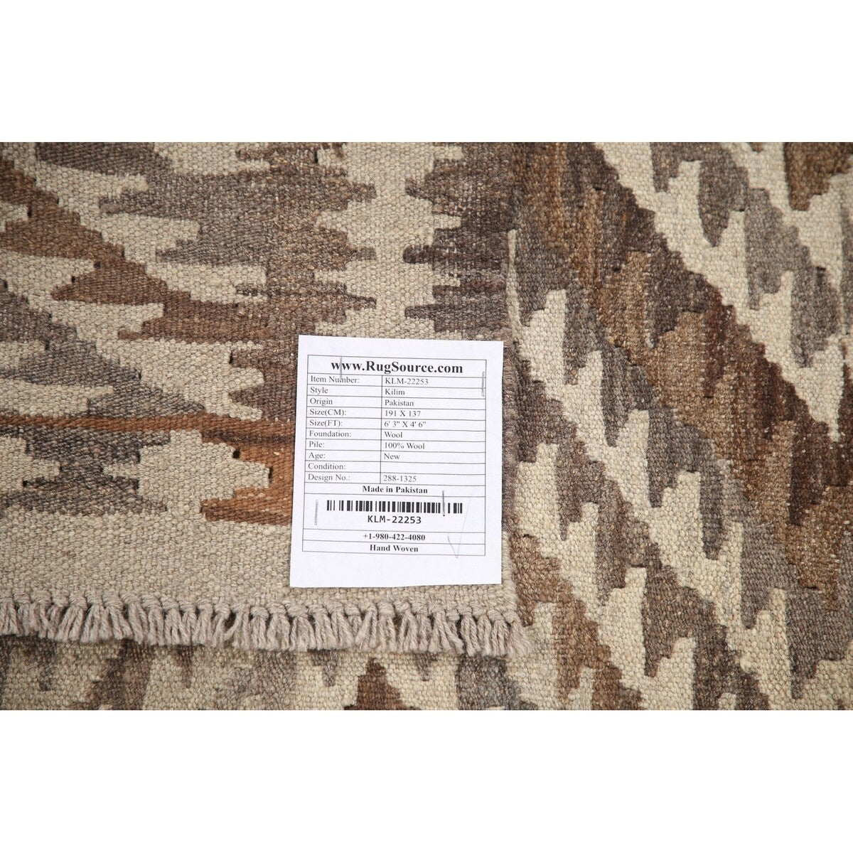 Brown Kilim Southwestern Oriental Area Rug Hand-woven Wool Carpet - 4'6"x 6'3"