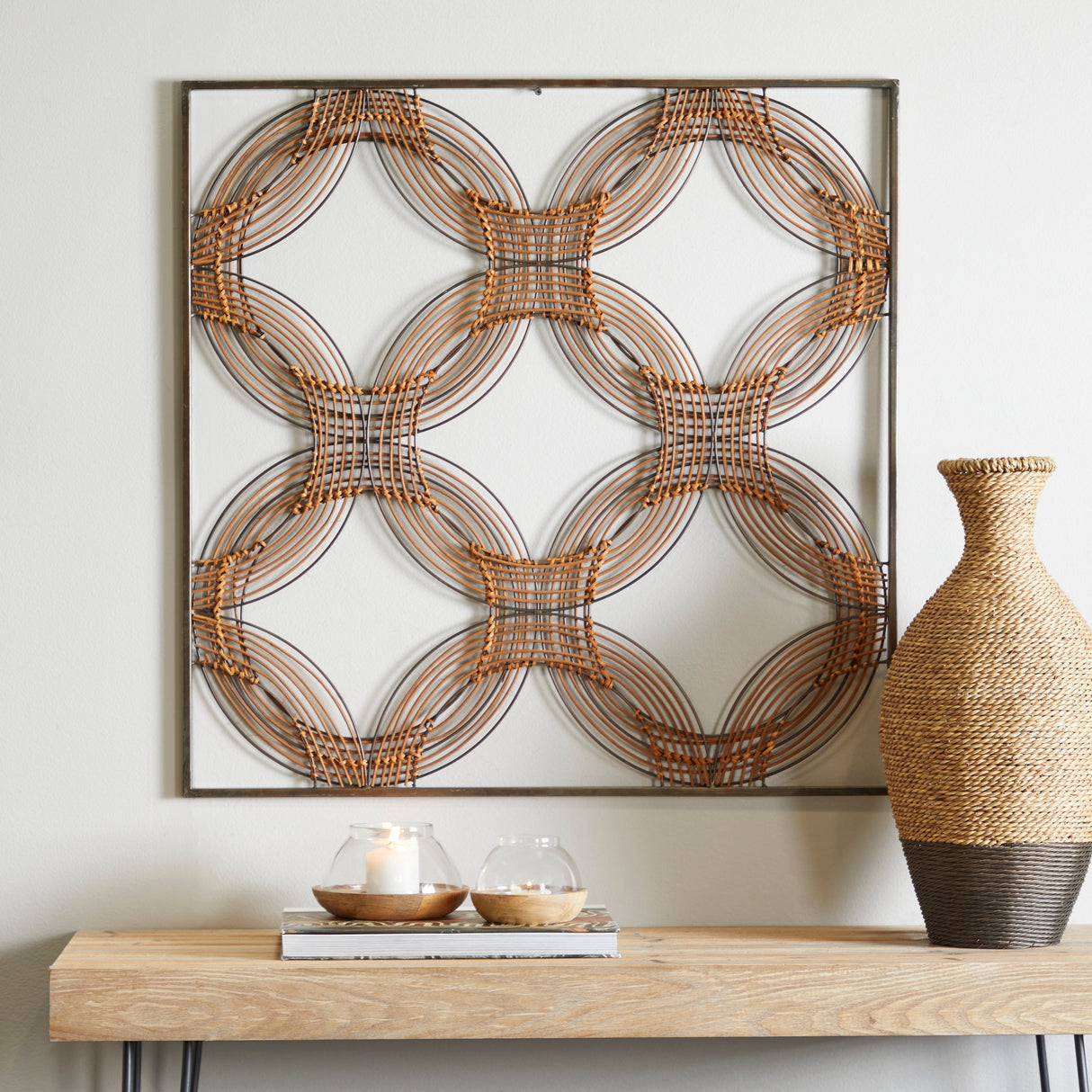 Brown Metal Quatrefoil Geometric Wall Decor with Black Frame
