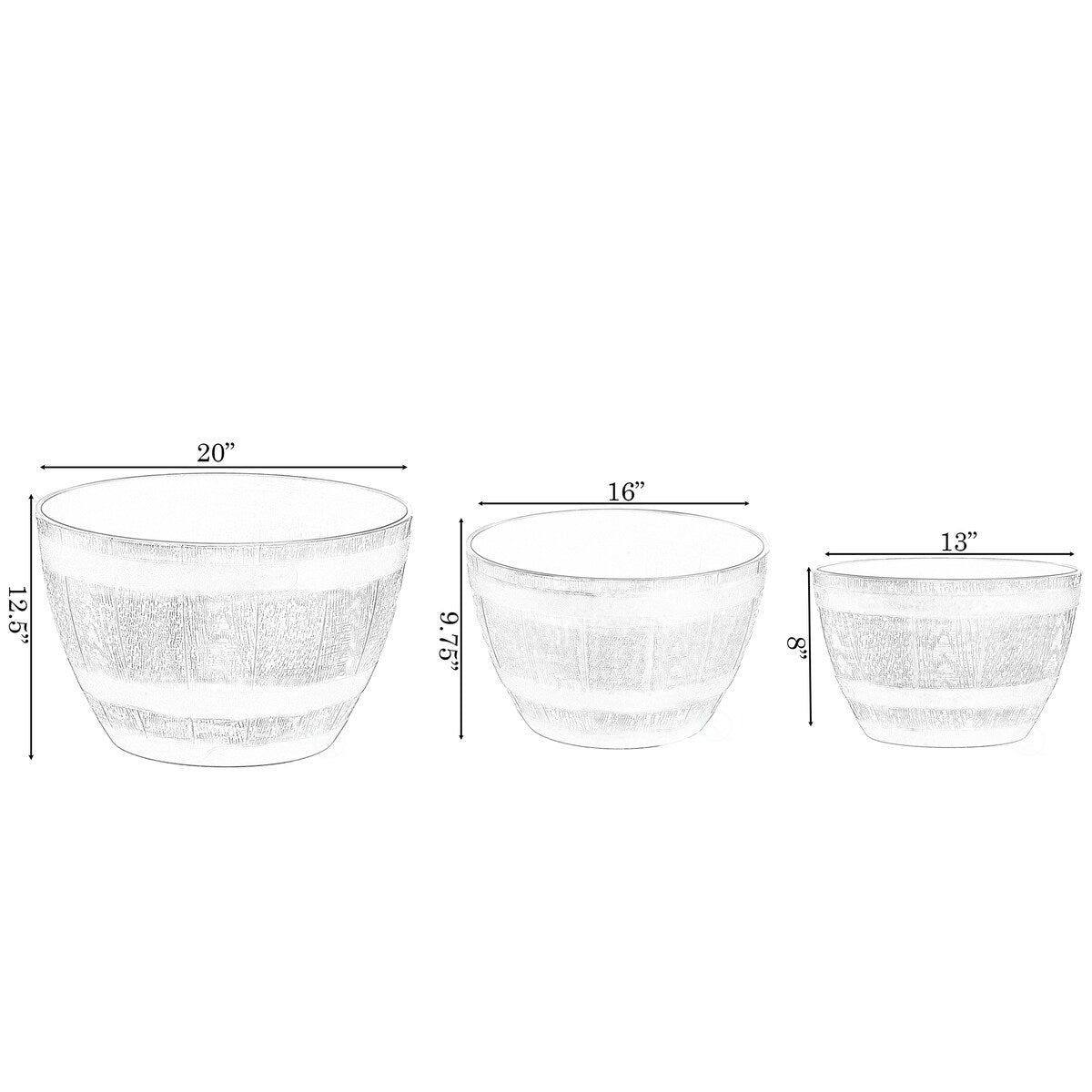 Brown Outdoor Rustic Half Barrel Flower Garden Planter Bowl, Plastic