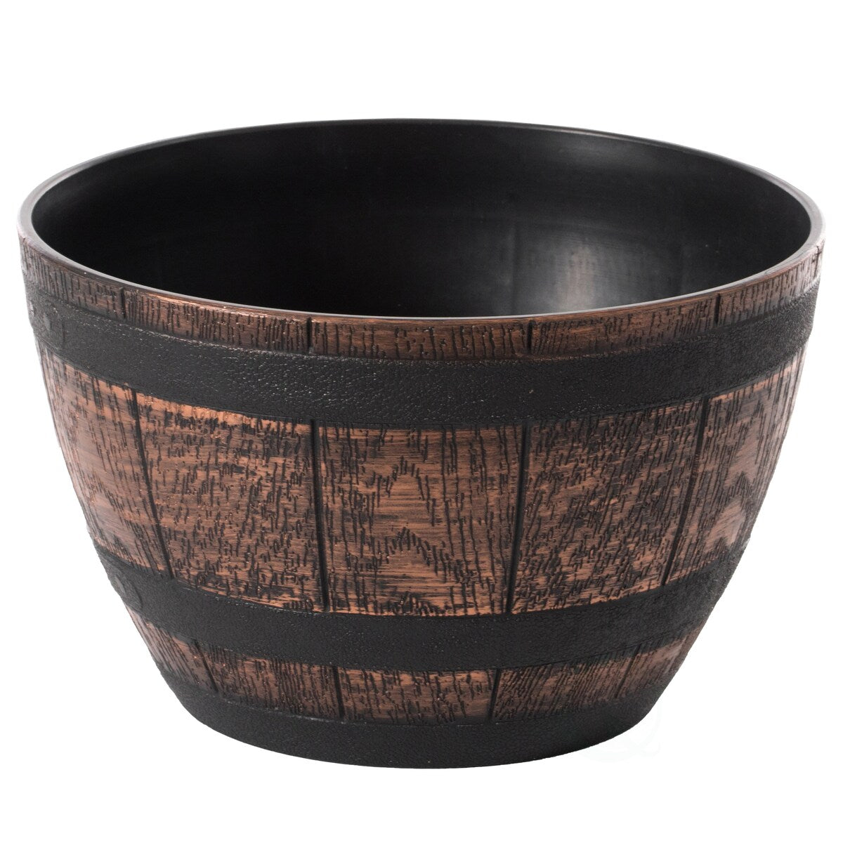 Brown Outdoor Rustic Half Barrel Flower Garden Planter Bowl, Plastic