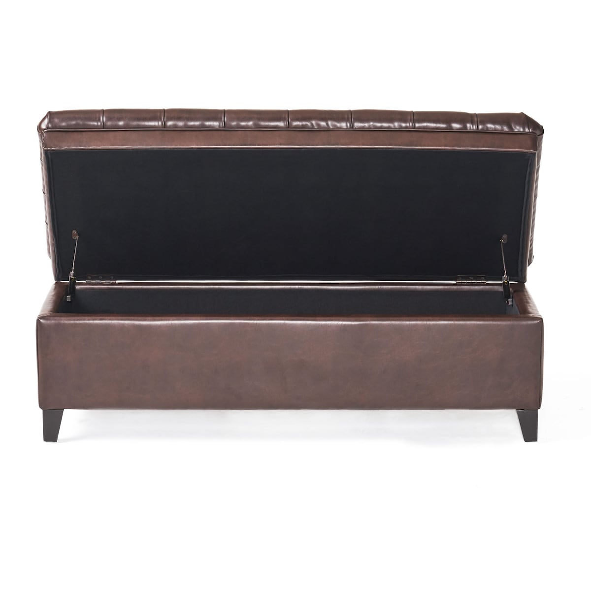 Brown PU Storage Ottoman with Tufted Top