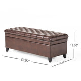 Brown PU Storage Ottoman with Tufted Top