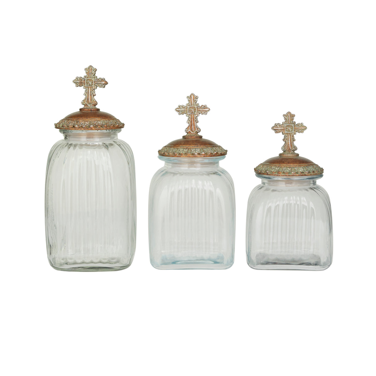 Brown Polystone Traditional Decorative Jars ( Set of 3) - S/3 15", 13", 11"H