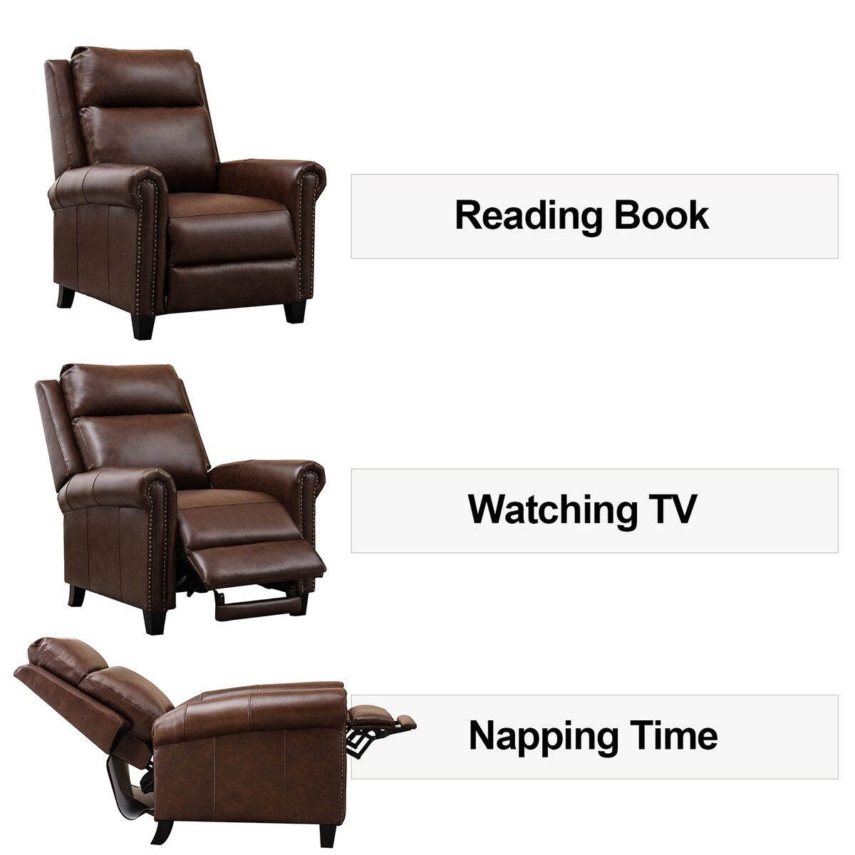 Brown Small Space Genuine Leather Manual Recliner