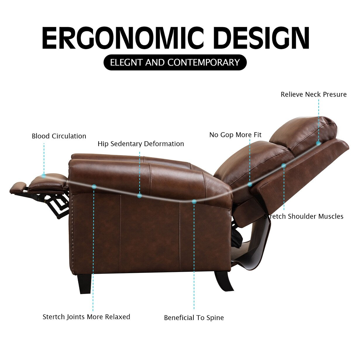 Brown Small Space Genuine Leather Manual Recliner