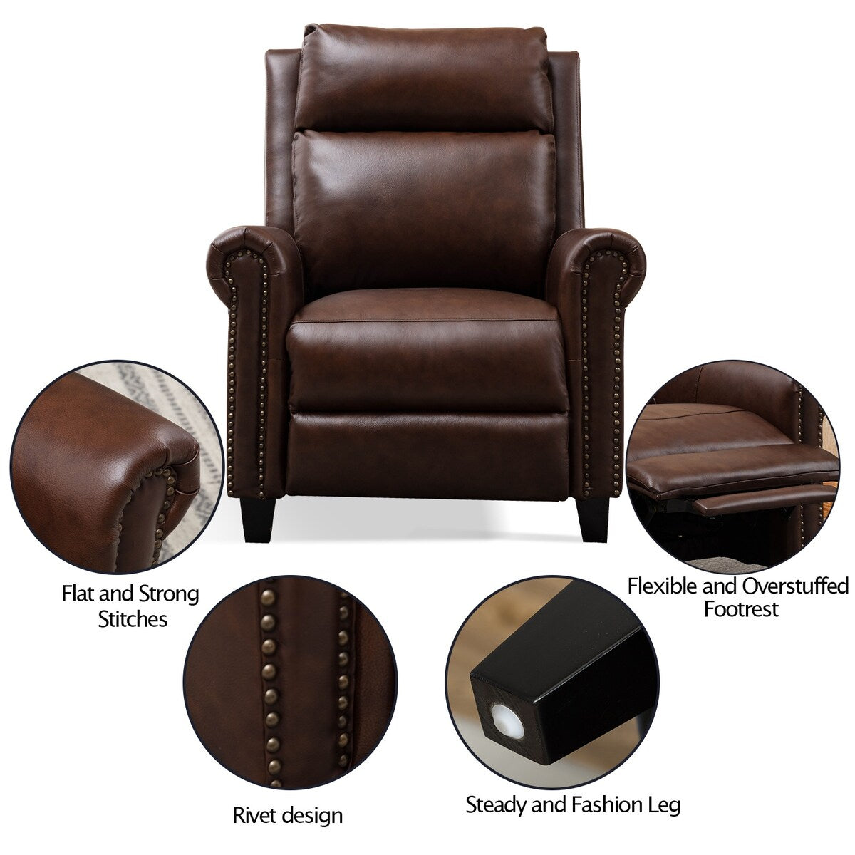 Brown Small Space Genuine Leather Manual Recliner