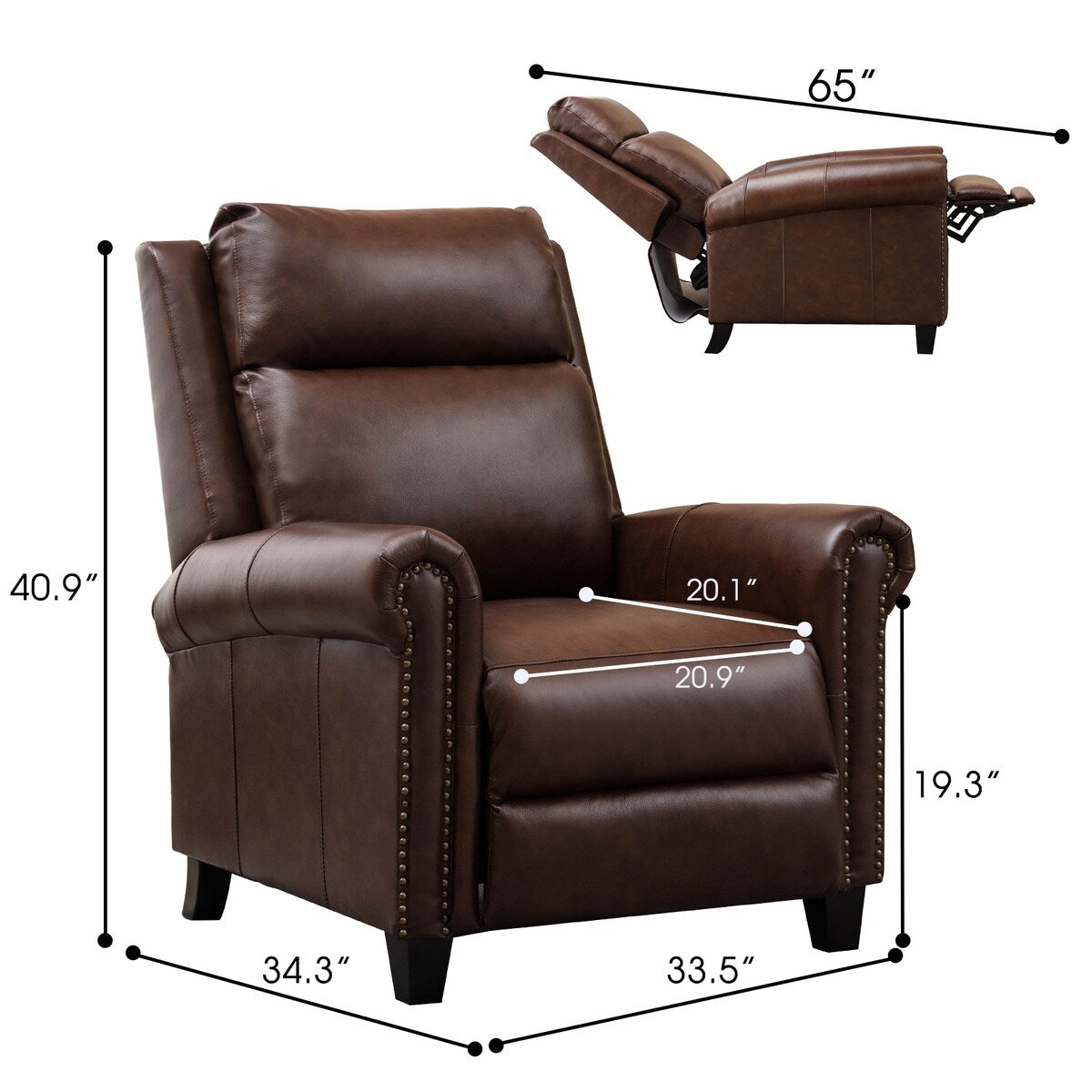 Brown Small Space Genuine Leather Manual Recliner