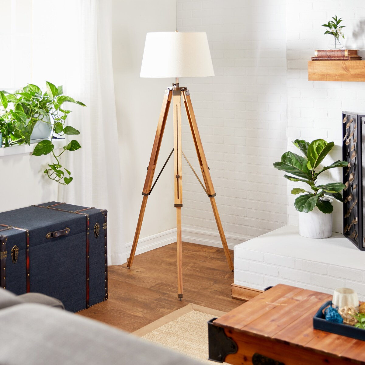 Brown Teak Industrial Floor Lamp 77 x 37 x 37 - 37 x 37 x 77 Round