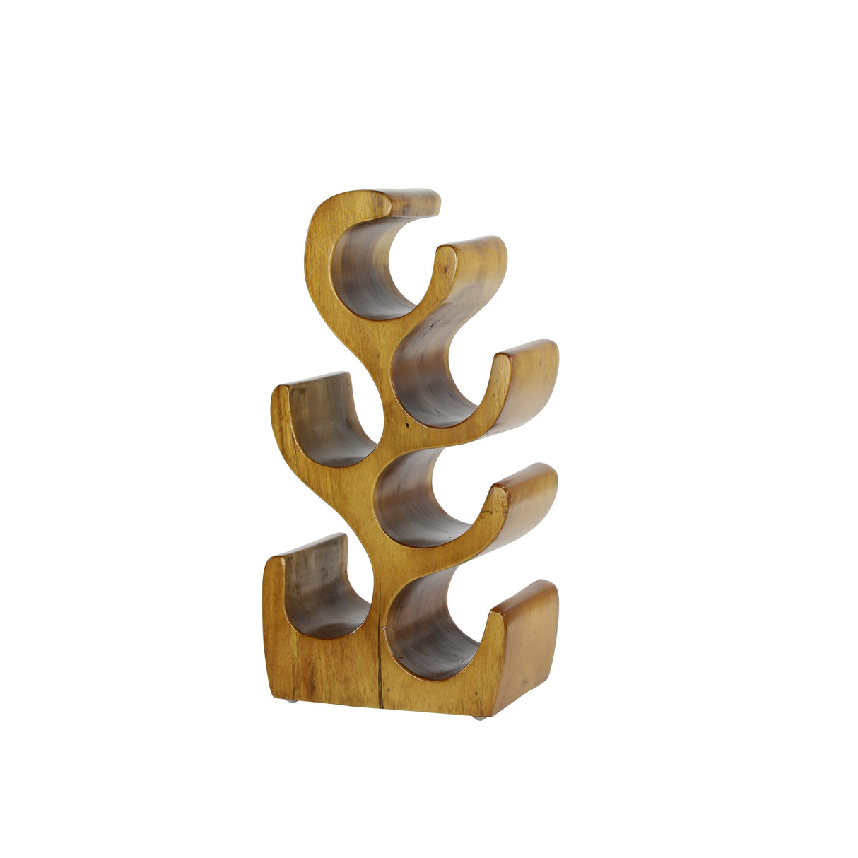Brown Teak Wood Curved Tree Shaped 6 Bottle Wine Rack