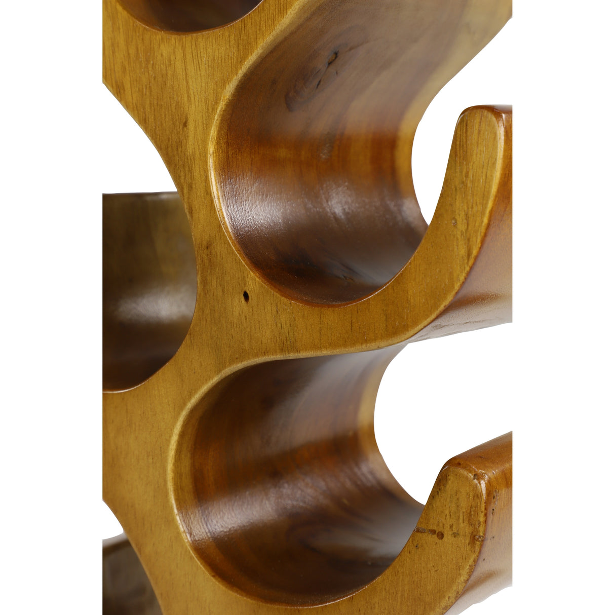 Brown Teak Wood Curved Tree Shaped 6 Bottle Wine Rack