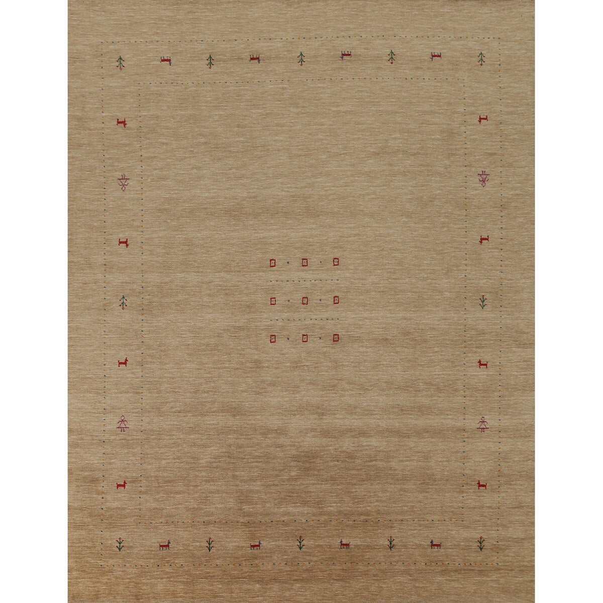 Brown Tribal Gabbeh Area Rug Hand-Knotted Wool Carpet - 8'2"x 9'8"